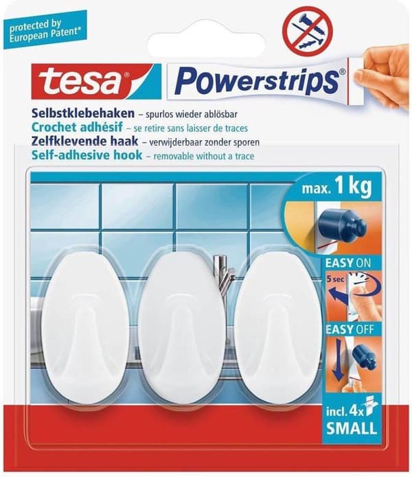 Tesa Powerstrips Small Oval - Hvid 3 stk