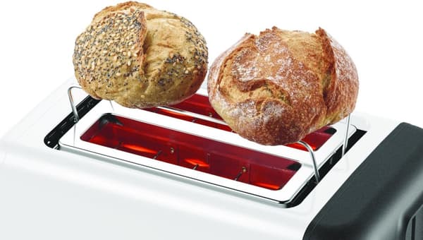 Bosch kompakt brødrister DesignLine TAT3P421DE, integreret bollebeslag i rustfrit stål, med automatisk slukning, med afrimningsfunktion, perfekt til 2