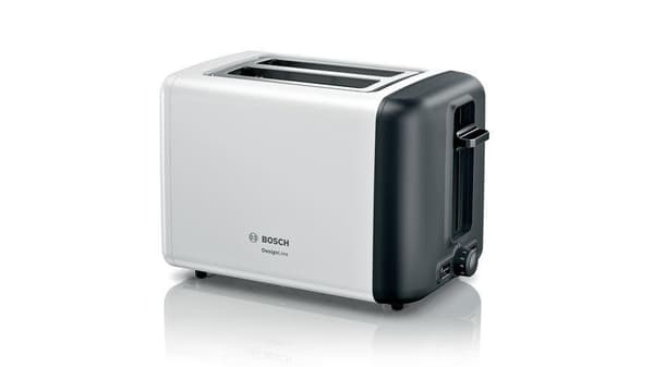 Bosch kompakt brödrost DesignLine TAT3P421DE, integrerat bullfäste i rostfritt stål, med automatisk avstängning, med avfrostningsfunktion, perfekt för