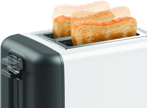 Bosch kompakt brødrister DesignLine TAT3P421DE, integreret bollebeslag i rustfrit stål, med automatisk slukning, med afrimningsfunktion, perfekt til 2