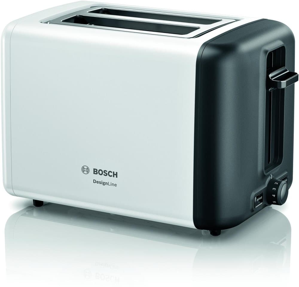 Bosch kompakt brödrost DesignLine TAT3P421DE, integrerat bullfäste i rostfritt stål, med automatisk avstängning, med avfrostningsfunktion, perfekt för