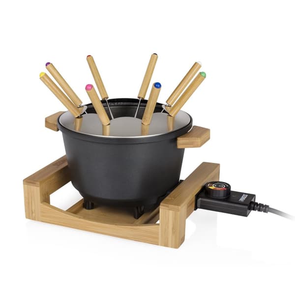 Princess 173025 Fondue Pure Black – Elektrisk Fondue Pan – 1,5 liter – 8 Fondue gafflar