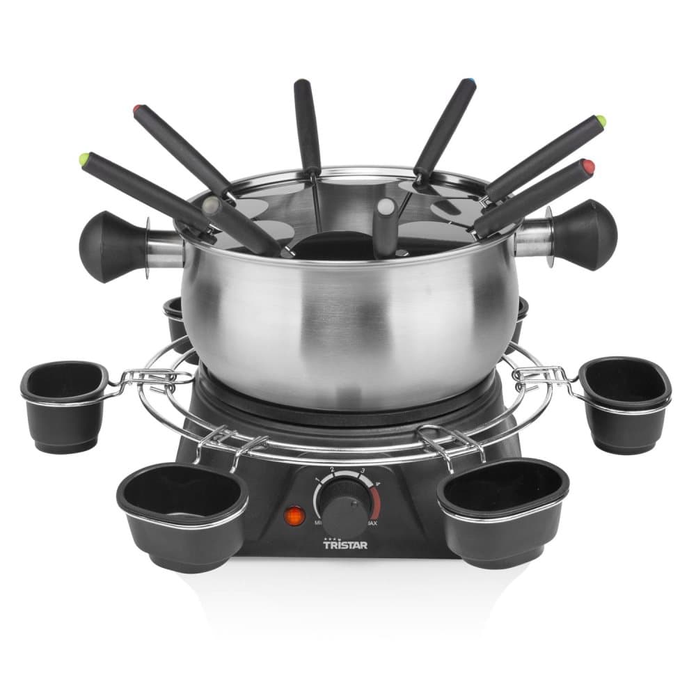 Tristar FO-1109 Family Fondue pan - 1,3 liter kapacitet - Rostfritt stål med såsring