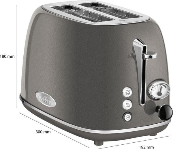 ProfiCook PC-TA 1193 retro brødrister, 2 skiver brødrister, vintage look, rustfrit stål lakeret hus, bollestativ, trinløs justerbar bruningsgrad, cent
