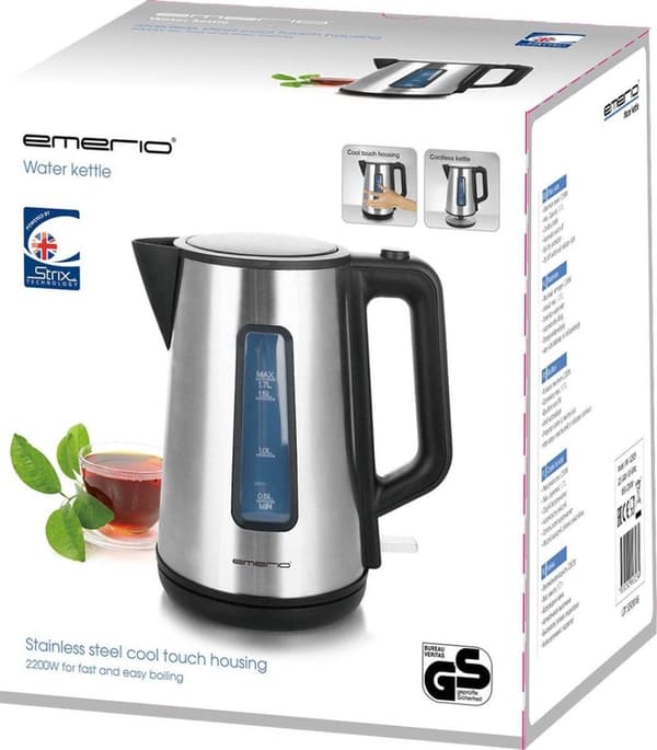 Emerio WK-122829 - Vattenkokare 1,7L 2200W Rostfritt stål/svart