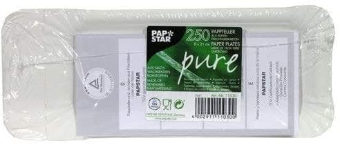 PAPSTAR firkantede papirtallerkener/engangstallerkener, hvide, med hank, Pure (750 stk), 8 x 21 cm, lavet af pap, til grill, fødselsdage eller fester,