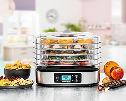 Rommelsbacher automatisk dehydrator DA 350 - 5 torknivåer, torkyta 0,42 m², temperaturval från 35 °C till 75 °C, 36 timmars timer, automatisk avstängn