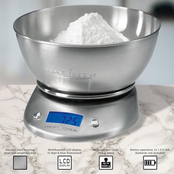 ProfiCook KW 1040 - Keittiövaaka - Ruostumaton teräs - Kulholla