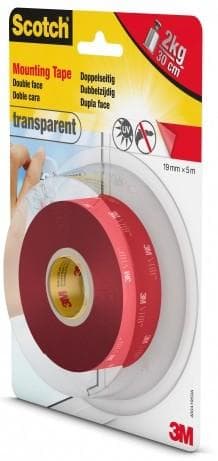 3M Scotch dobbeltsidet monteringstape, 19 mm x 5 m transparent, stærk klæbemiddel, bæreevne: 30 cm for 2 kg, - 1 stk (40041950)