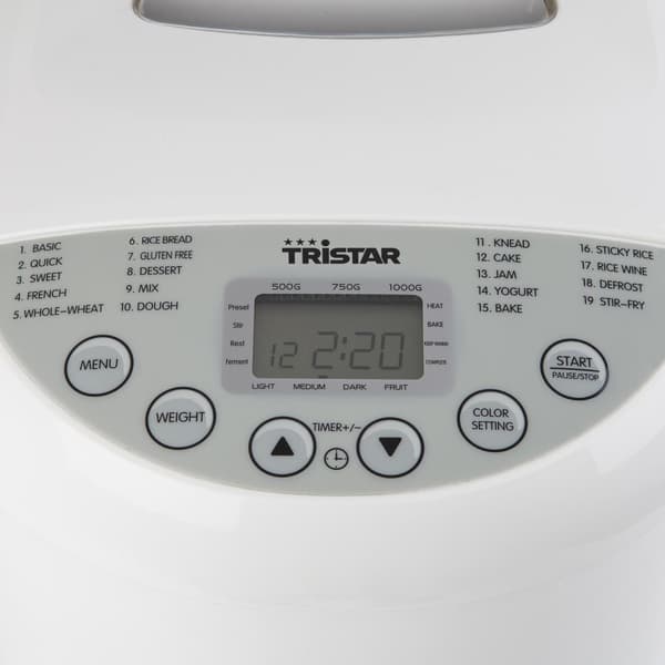 Tristar BM-4586 Brödmaskin - 19 bakprogram - 1000 gram - inkl glutenfritt program - Vit