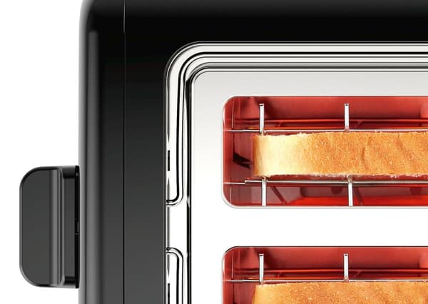 Bosch kompakt brødrister DesignLine TAT3P423DE, integreret bollebeslag i rustfrit stål, med automatisk sluk, med afrimningsfunktion, perfekt til 2 ski