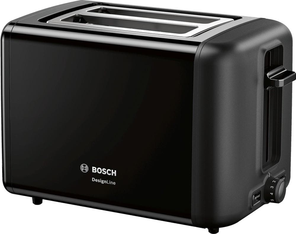 Bosch kompakt brödrost DesignLine TAT3P423DE, integrerat bullfäste i rostfritt stål, med automatisk avstängning, med avfrostningsfunktion, perfekt för
