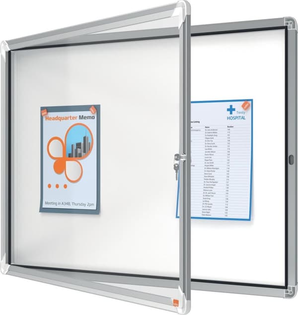 Nobo Premium Plus Låsbar inre vitrin i glas Magnetisk med sidolås - 8xA4 Storlek - Silver/Vit
