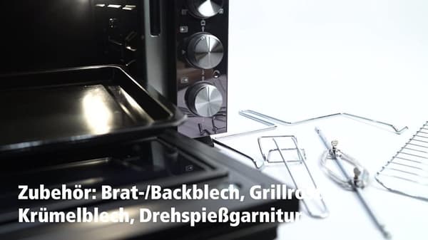 ROMMELSBACHER Back & Grill ovn BGS 1400 - energibesparende & effektiv, 22 liter volumen, non-stick coated bagekammer, 6 varmetyper, rotisseri, 60 min.