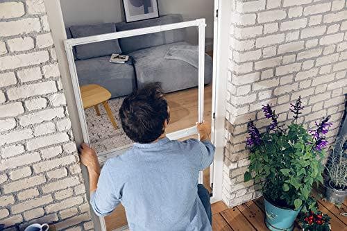 tesa Insect Stop FALT dør - foldbar aluminiumsramme med myggenet til døre - med justerbar teleskopramme - hvid - 80 cm x 170 cm til 100x cm x 220 cm