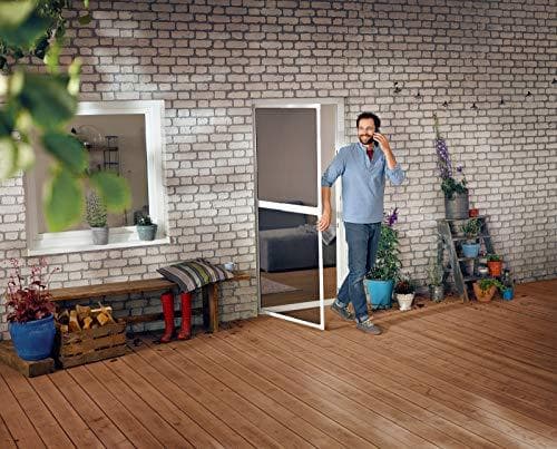 tesa Insect Stop FALT dør - foldbar aluminiumsramme med myggenet til døre - med justerbar teleskopramme - hvid - 80 cm x 170 cm til 100x cm x 220 cm