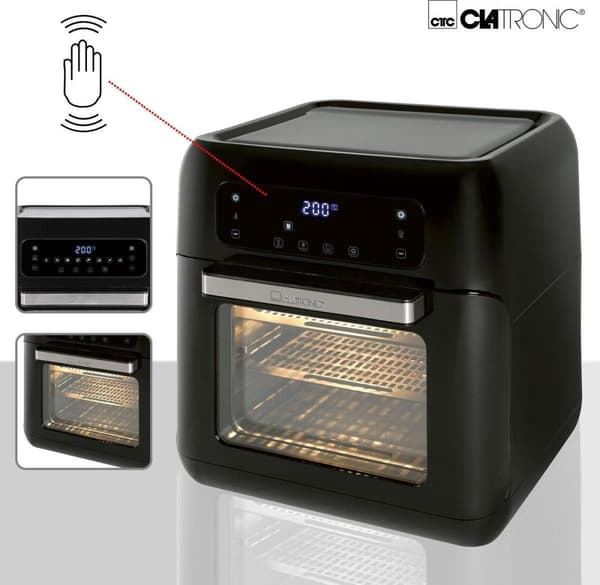 Clatronic FR 3747 H varmluftfrituregryde, olie- og fedtfri, 11 liter, sensor touch kontrol, LED display, sort