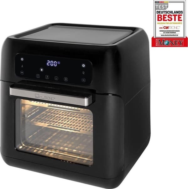 Clatronic FR 3747 H varmluftfrituregryde, olie- og fedtfri, 11 liter, sensor touch kontrol, LED display, sort