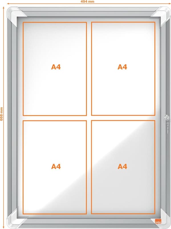 Nobo Premium Plus lukittava lasillinen sisänäyttökotelo, magneettinen 4xA4-formaatille sivulukolla - harmaa/valkoinen