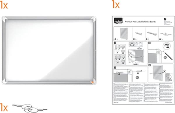 Nobo Premium Plus lukittava lasillinen sisänäyttökotelo, magneettinen 4xA4-formaatille sivulukolla - harmaa/valkoinen