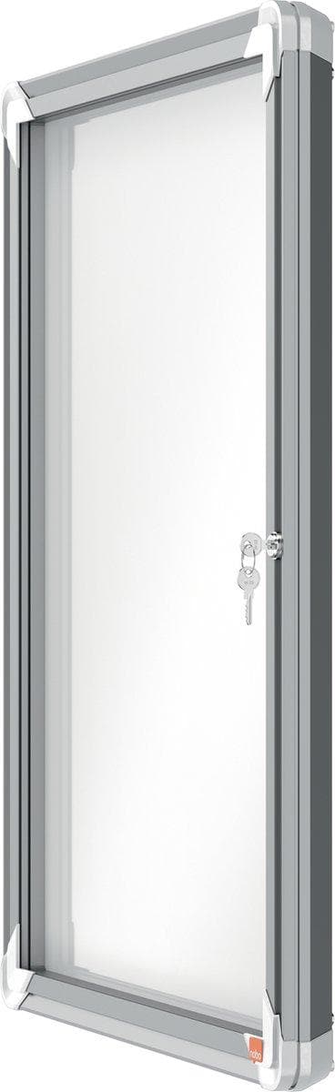Nobo Premium Plus lukittava lasillinen sisänäyttökotelo, magneettinen 4xA4-formaatille sivulukolla - harmaa/valkoinen