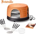 Miniatyrbillede 6 af 11: Emerio PO-116124.1 - Pizzarette - 8 personer - Forbage funktion - Håndlavet terracotta kuppel - 8 isolerede bagespader - Rustfrit stål bageplade - Hol