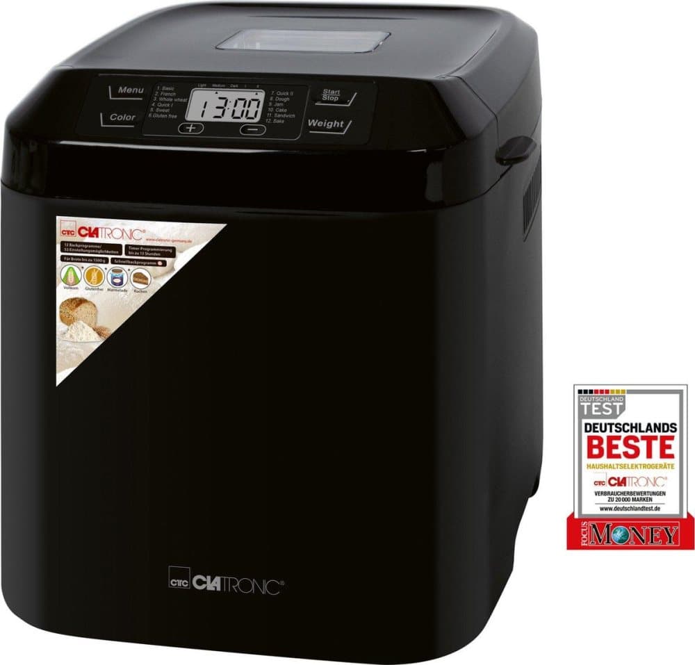 Clatronic BBA 3774 - Brödmaskin - 12 program även glutenfri och kakdeg - 1500 gram