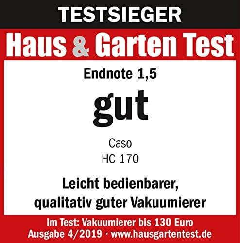 Caso HC170 Vacuum Sealer, sisältää 10 foliopussia, 20 x 30 cm, erittäin leveä hitsattu sauma 2,5 mm ja ammattimainen tyhjiöfoliosarja 1 / foliopussi: