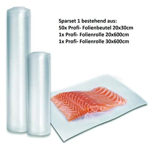 Caso HC170 Vacuum Sealer, sisältää 10 foliopussia, 20 x 30 cm, erittäin leveä hitsattu sauma 2,5 mm ja ammattimainen tyhjiöfoliosarja 1 / foliopussi: