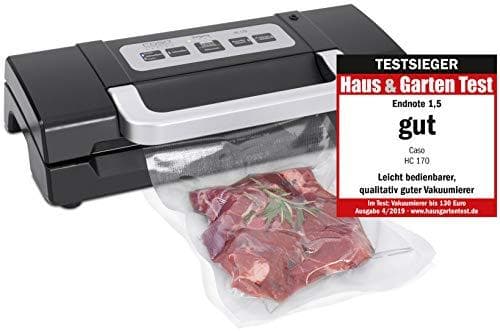 Caso HC170 Vacuum Sealer, sisältää 10 foliopussia, 20 x 30 cm, erittäin leveä hitsattu sauma 2,5 mm ja ammattimainen tyhjiöfoliosarja 1 / foliopussi: