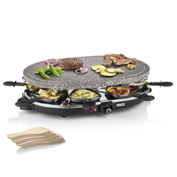 Princess 162720 Gourmet-setti - Oval Stone Grill & Raclette Party - Stone Grill ja Raclette - 8 henkilöä