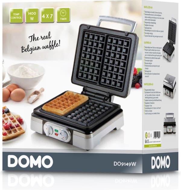 Domo DO9149W - Våffelbryggare - Belgiska våfflor 4x7 - Timer - Silver