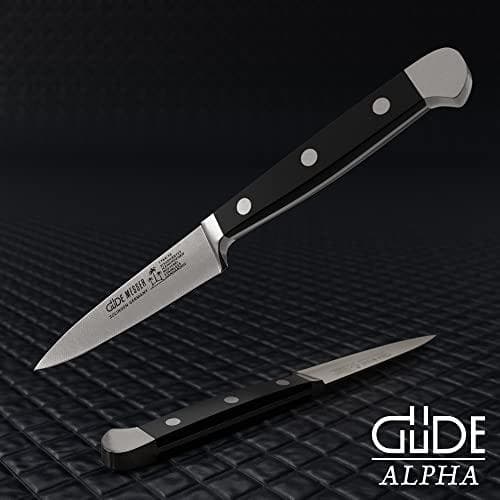 GÜDE Solingen - smedet skærekniv, 10 cm, POM sort, ALPHA, kontorkniv, dobbelt bolster, håndlavet Tyskland