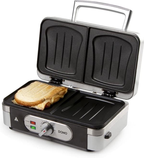 Domo DO9136C - Snackmaskine 3-i-1 - Tosti/Croque - Grill/Panini - Vaffel - Sølv