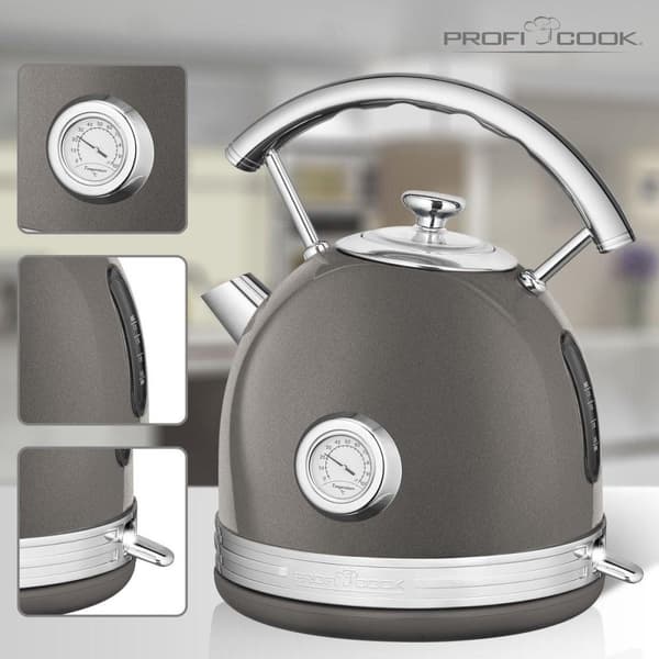 ProfiCook WKS 1192 - vintage retro vattenkokare -Antracit, Silver - 1,7L - 2200 W