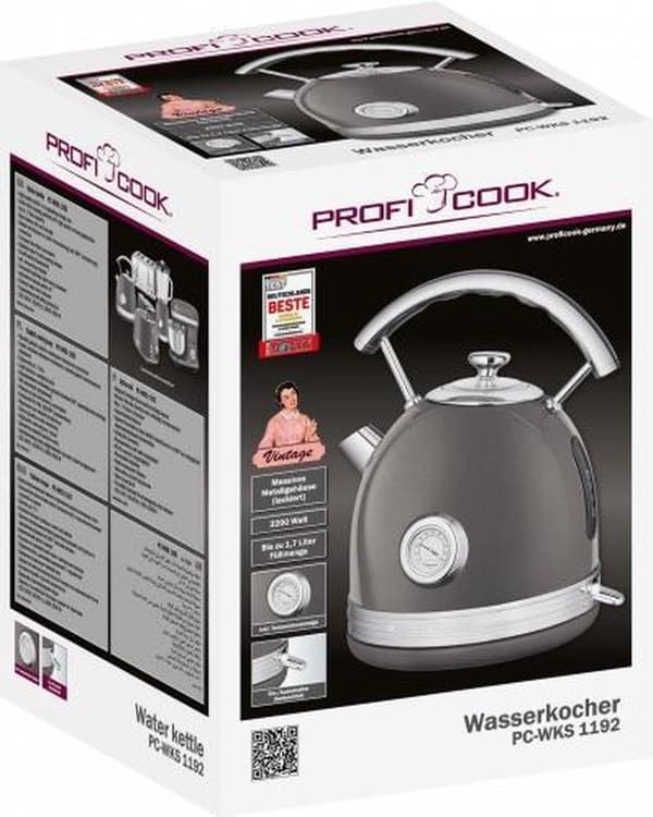 ProfiCook WKS 1192 - vintage retro vattenkokare -Antracit, Silver - 1,7L - 2200 W