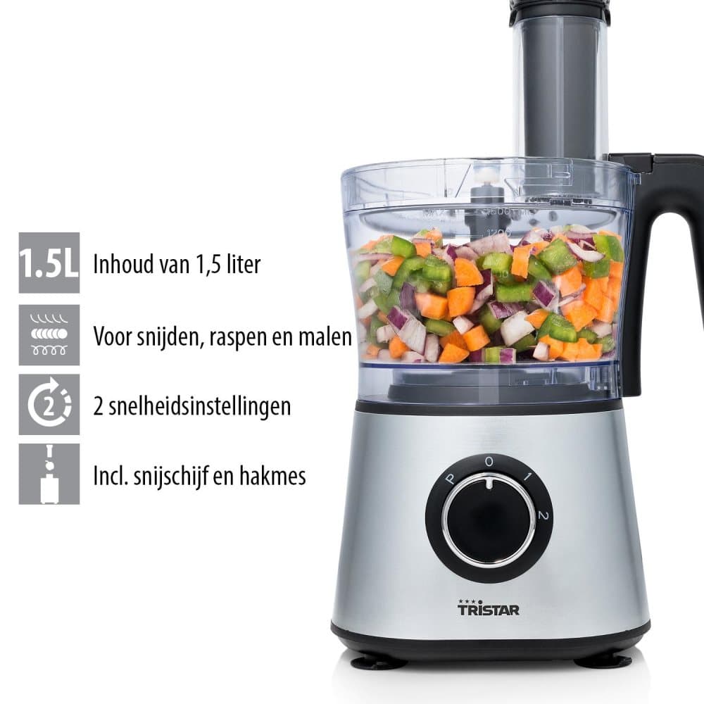 Tristar MX-4822 matberedare - matberedare för rivning och skärning - 1,5 liter - rostfritt stål