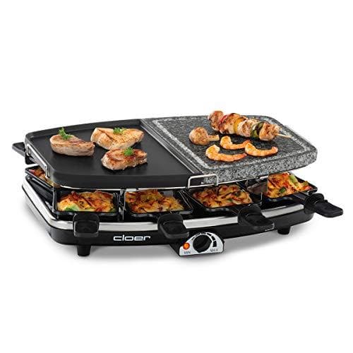 Cloer 6435 raclette med natursten / 1200 W / 8 non-stick raclettepannor