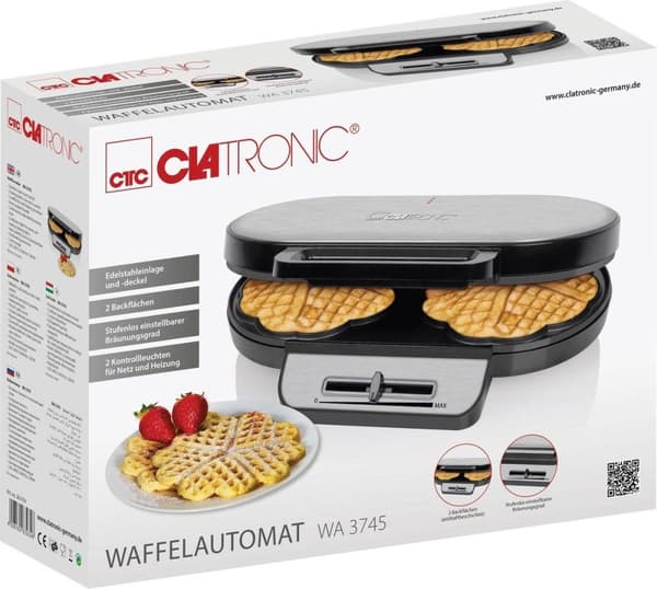 Clatronic WA 3745 - dubbelt våffeljärn - finish i rostfritt stål