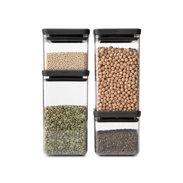 Brabantia Tasty+ säilytystölkkisetti - Pinottava - 2x 0,7 l - 2x 1,6 l - Tummanharmaa