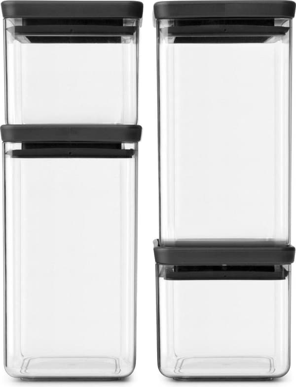 Brabantia Tasty+ Opbevaringsdåser sæt - Stabelbar - 2x 0,7 l - 2x 1,6 l - Mørkegrå