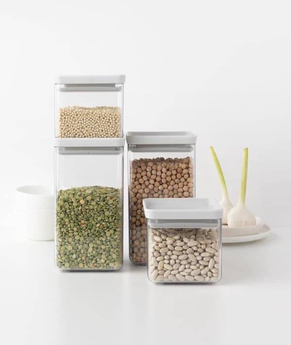 Brabantia Tasty+ säilytystölkkisetti - Pinottava - 2x 0,7 l - 2x 1,6 l - Vaaleanharmaa