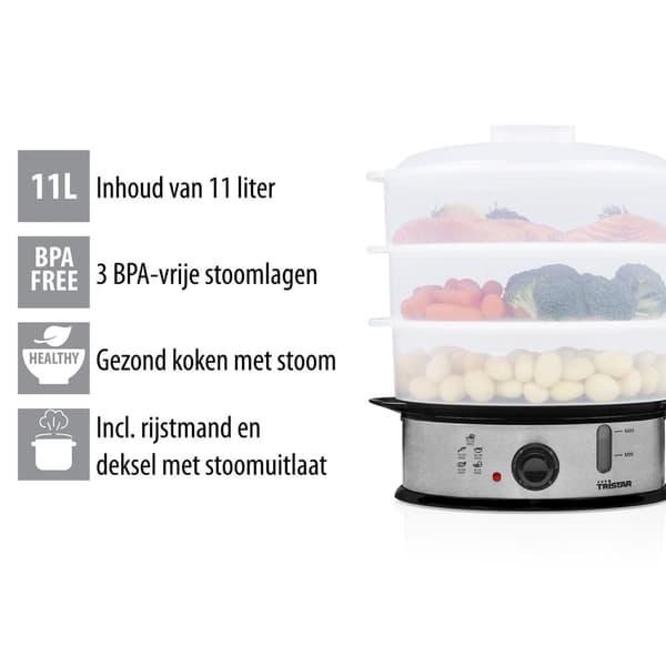 Tristar VS-3914 Food Steamer - BPA-fri - 11 L kapacitet - 1200 Watt