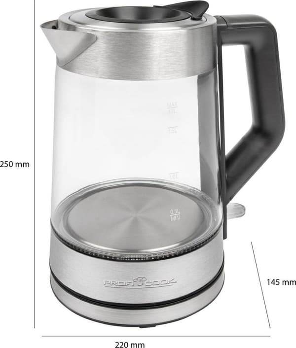 ProfiCook WKS 1190 - Vedenkeitin - Johdoton - Lasi, ruostumaton teräs