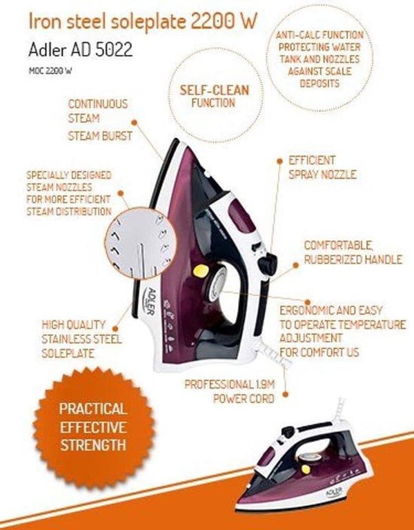Höyrysilitysrauta - 3000W - violetti AD 5022 Adler