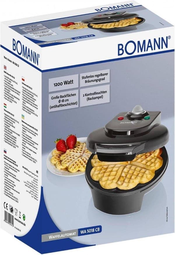 Bomann WA 5018 CB Schwarz Waffeleisen, 1200 Watt