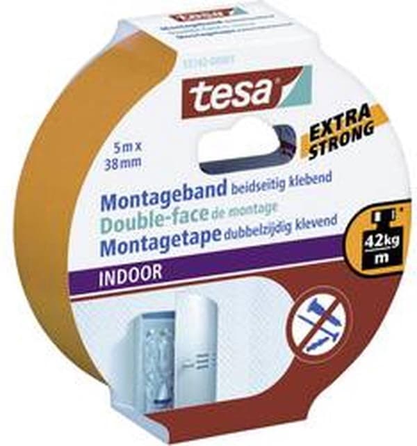 1x Tesa kaksipuoleinen asennusteippi kantavuus 60 kg 5 metriä - Tee itse -materiaali - Taloustarvikkeet - Asennusteippi - Kaksipuolinen teippi