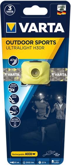 Varta OUTDOOR SPORTS ULTRALIGHT H30R Lommelygte med pandebånd Lime LED (18631 201 401)