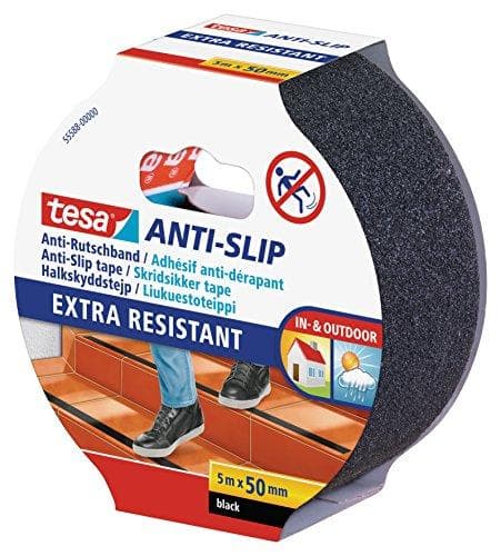 tesa skridsikre tape - skridsikker klæbende tape til inde og ude - til trapper, stiger og glatte gulve - sort - 5 mx 25 mm