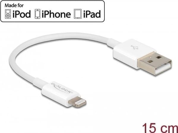 Delock - Lightning-kabel - USB (M) till Lightning (M) - 15cm - vit - för Apple iPad/iPhone/iPod (Lightning) (83001)